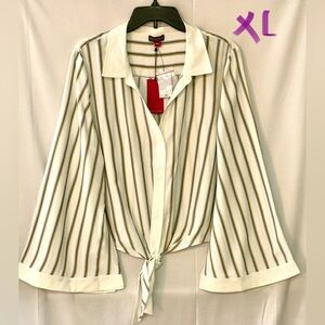 Vince Camuto Cream and Brown Striped Button Down Shirt